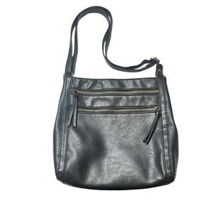 Relic Black Faux Leather Crossbody Purse Shoulder Bag Two Zip Pockets Travel